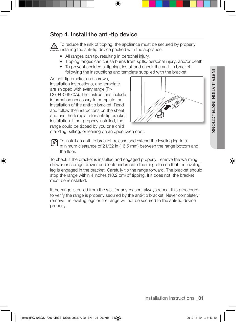 Step 4. install the anti-tip device | Samsung NX583G0VBSR-AA User Manual | Page 31 / 40