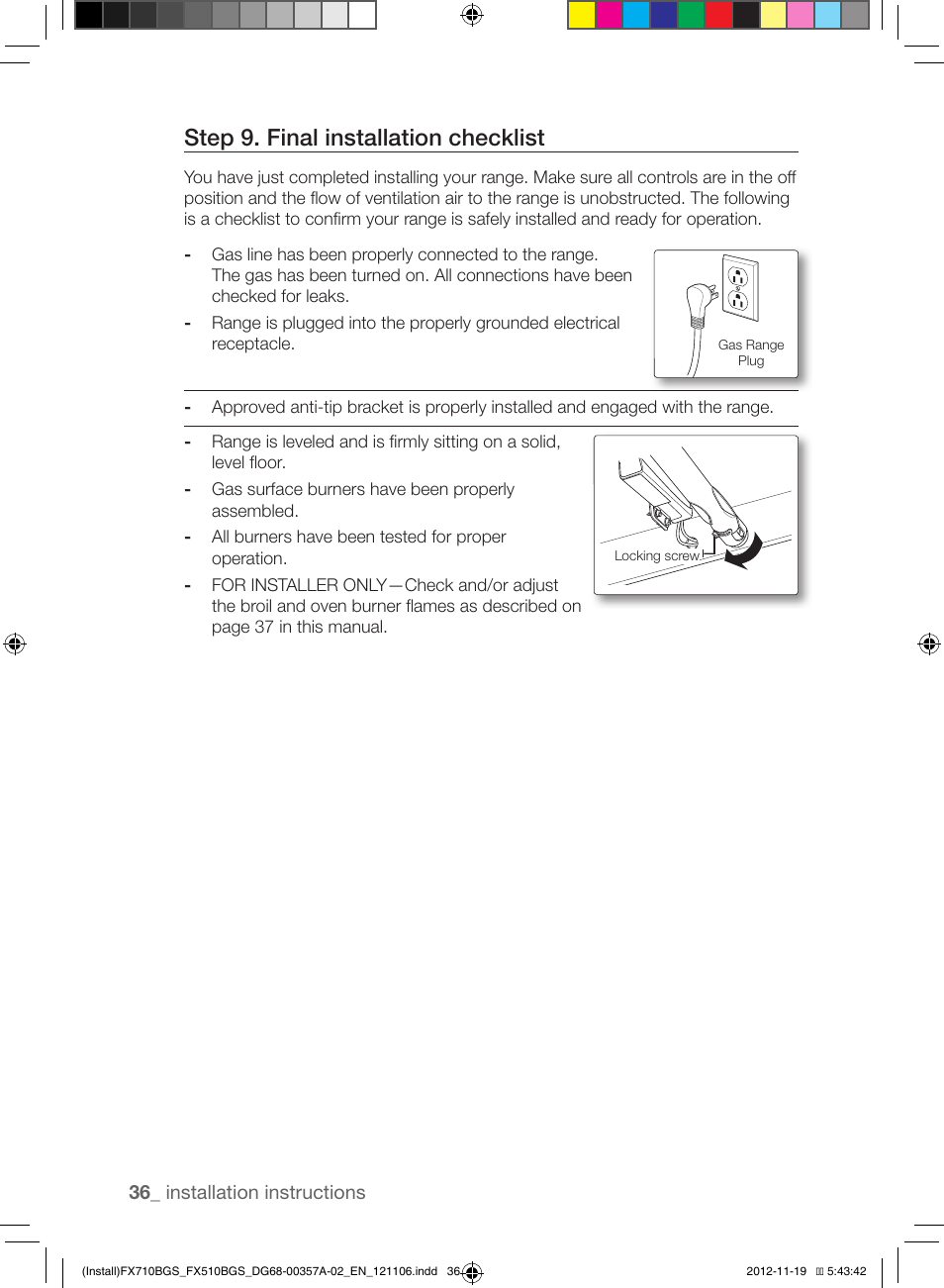 Step 9. final installation checklist | Samsung NX583G0VBSR-AA User Manual | Page 36 / 40