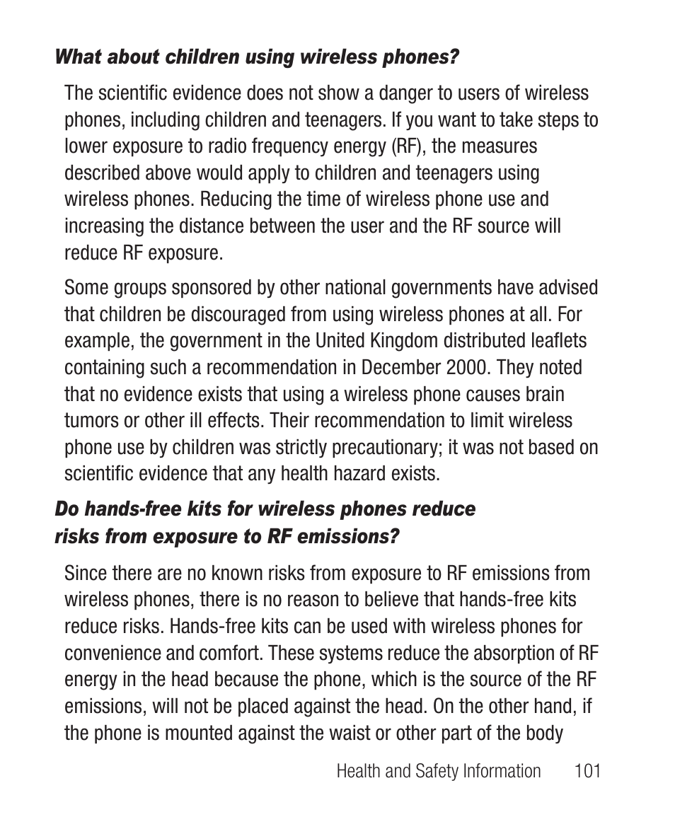 What about children using wireless phones | Samsung SCH-R710XKBCRI User Manual | Page 105 / 150