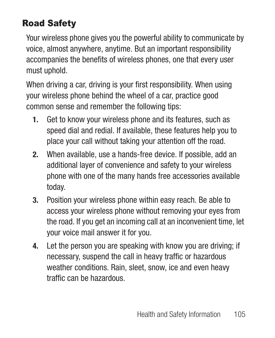 Road safety | Samsung SCH-R710XKBCRI User Manual | Page 109 / 150