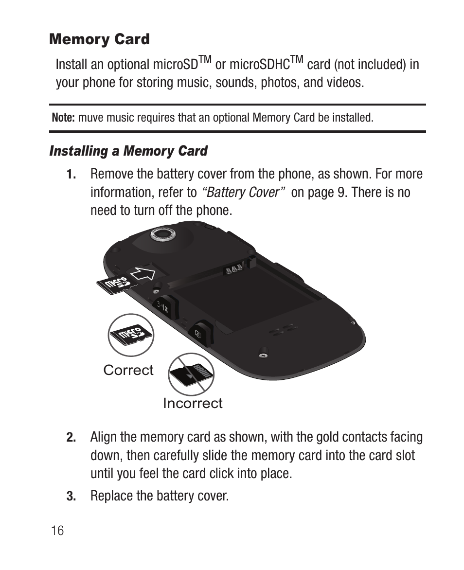 Memory card, Installing a memory card | Samsung SCH-R710XKBCRI User Manual | Page 20 / 150