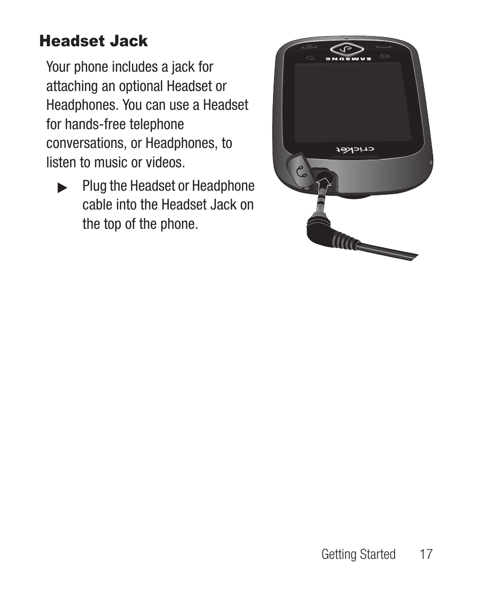 Headset jack | Samsung SCH-R710XKBCRI User Manual | Page 21 / 150