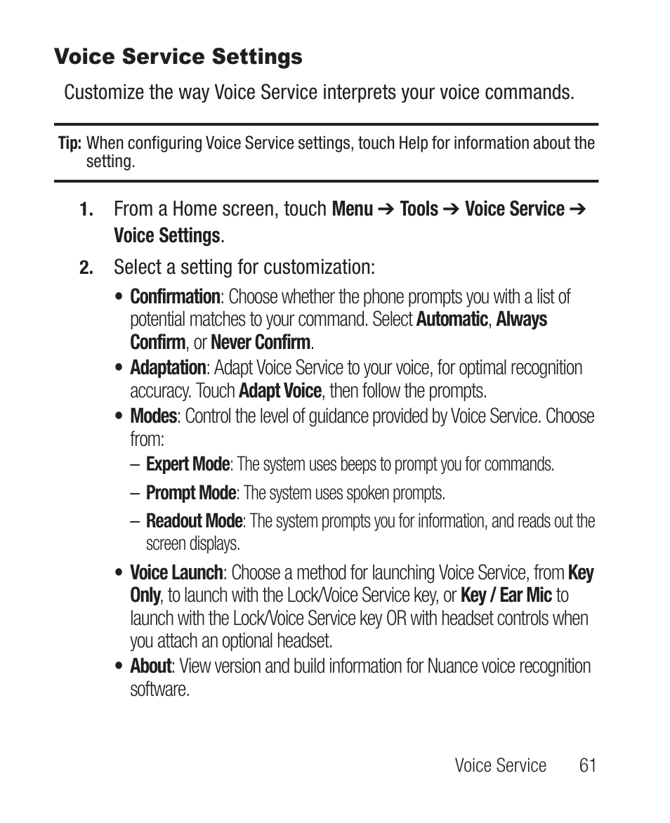 Voice service settings | Samsung SCH-R710XKBCRI User Manual | Page 65 / 150