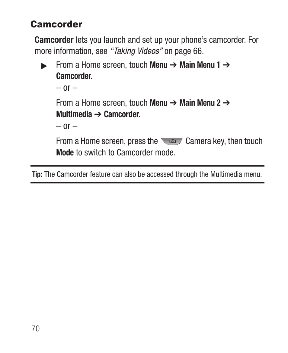 Camcorder | Samsung SCH-R710XKBCRI User Manual | Page 74 / 150