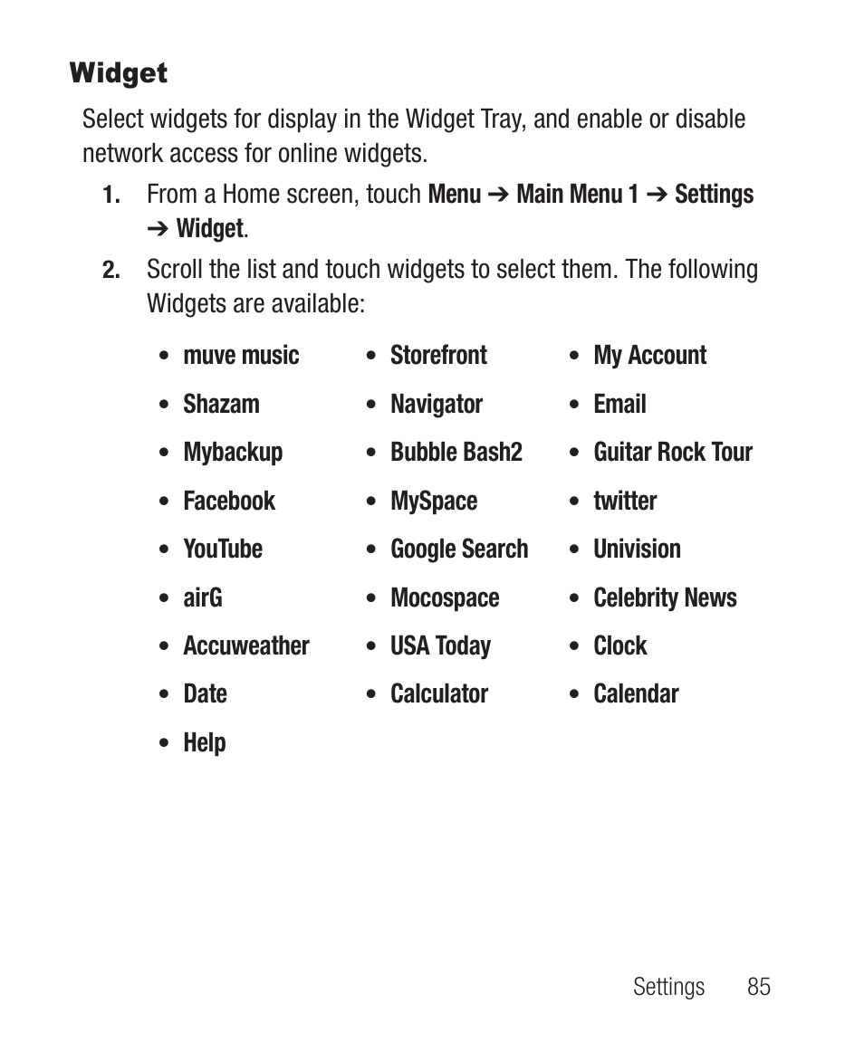 Widget | Samsung SCH-R710XKBCRI User Manual | Page 89 / 150