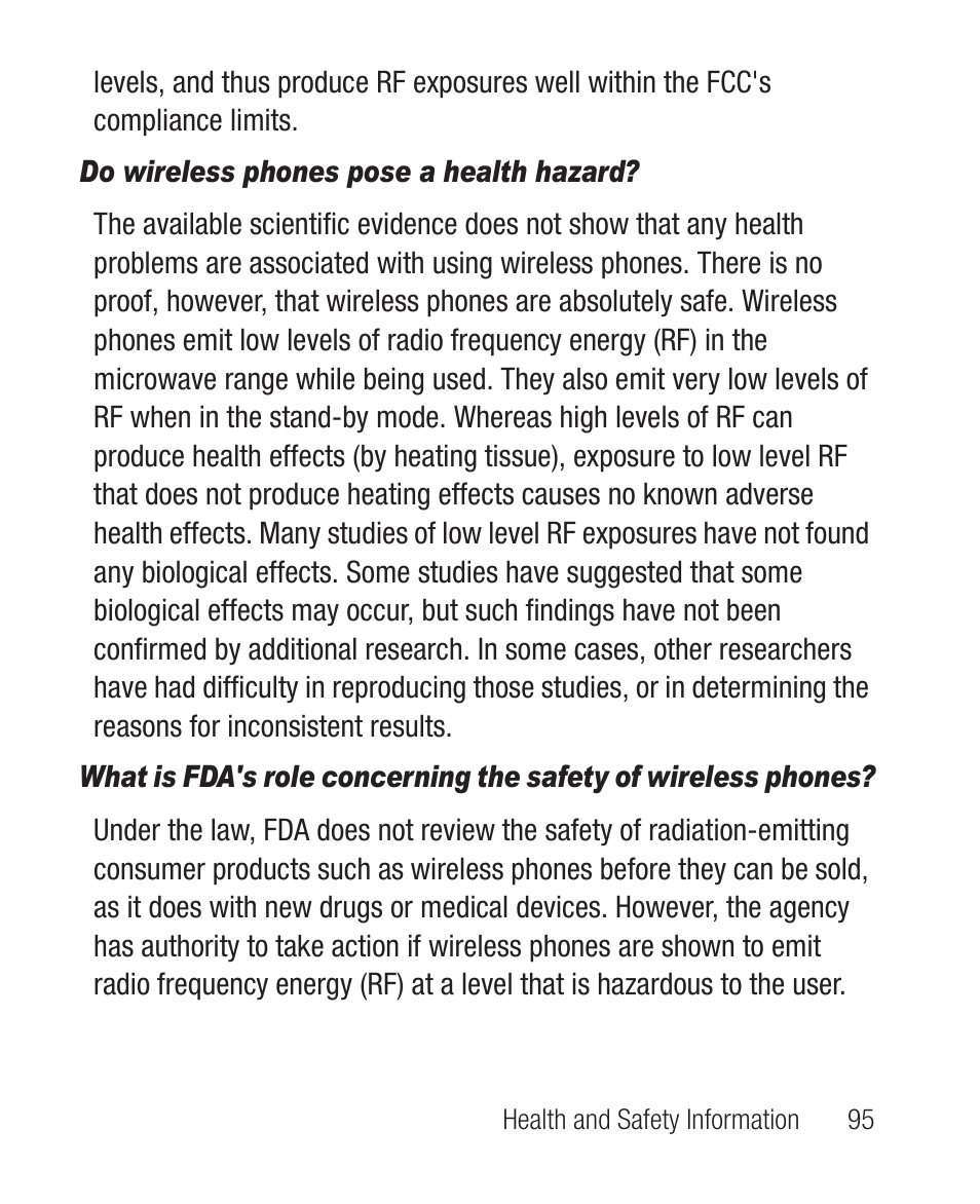 Do wireless phones pose a health hazard | Samsung SCH-R710XKBCRI User Manual | Page 99 / 150