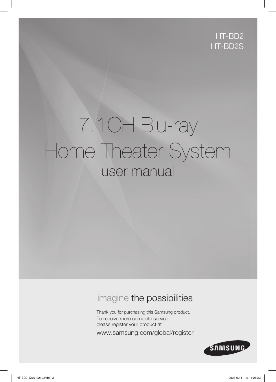 1ch blu-ray home theater system, User manual | Samsung HT-BD2T-XAA User Manual | Page 2 / 73