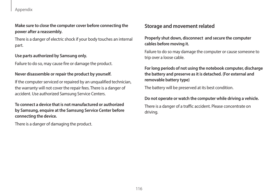 Storage and movement related | Samsung NP940X3G-K03US User Manual | Page 116 / 147