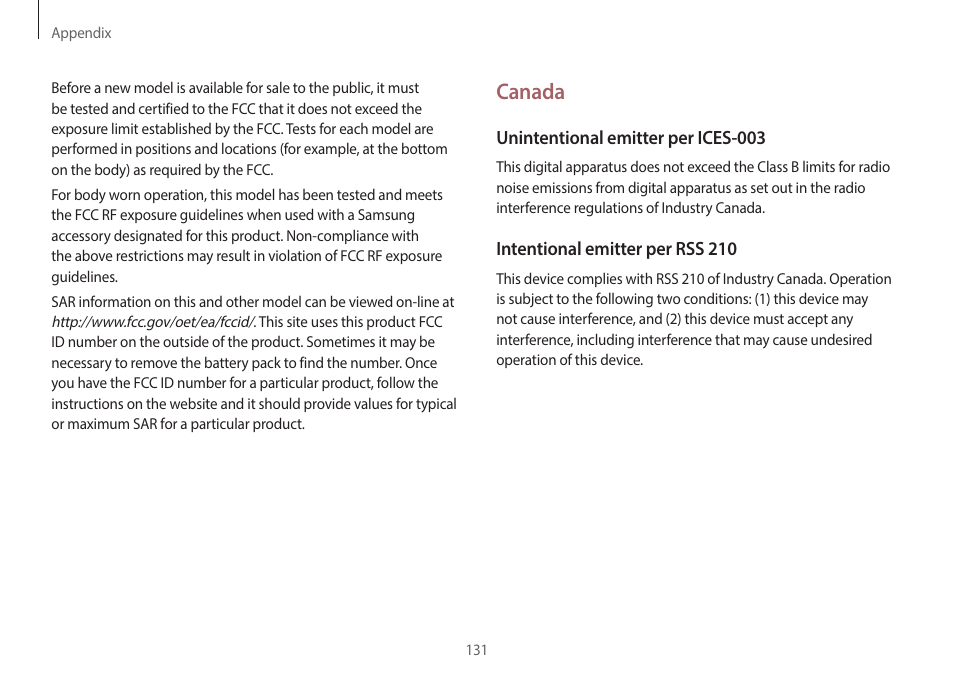 Canada | Samsung NP940X3G-K03US User Manual | Page 131 / 147