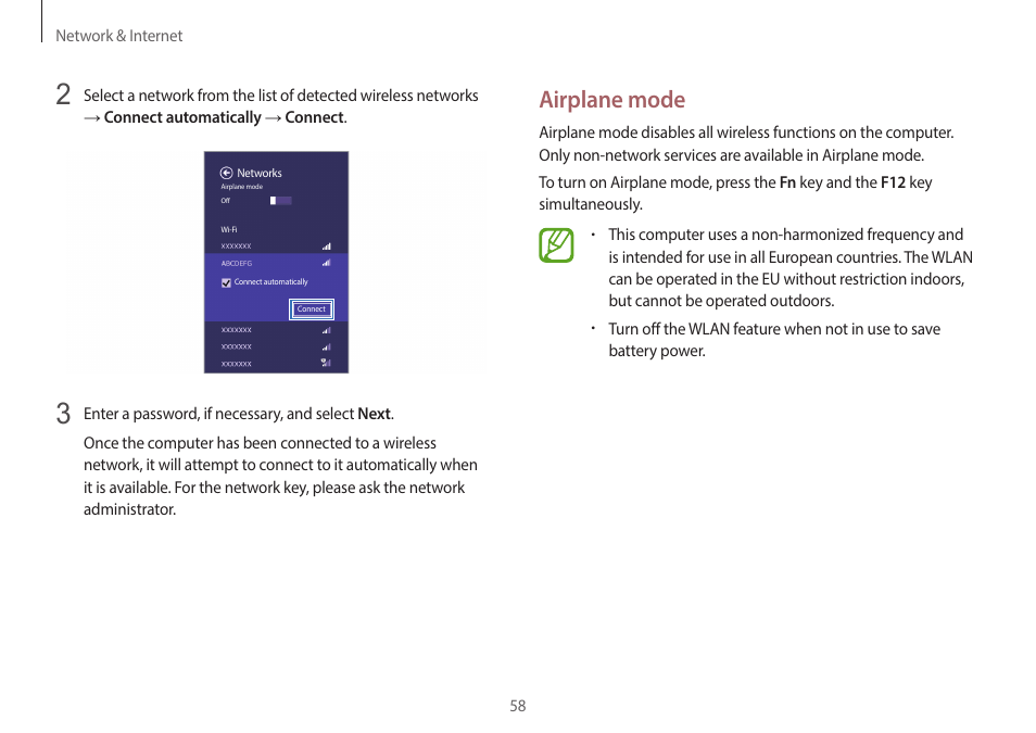 Airplane mode | Samsung NP940X3G-K03US User Manual | Page 58 / 147