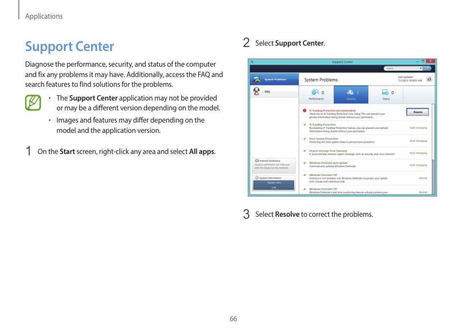 Support center, 66 support center | Samsung NP940X3G-K03US User Manual | Page 66 / 147