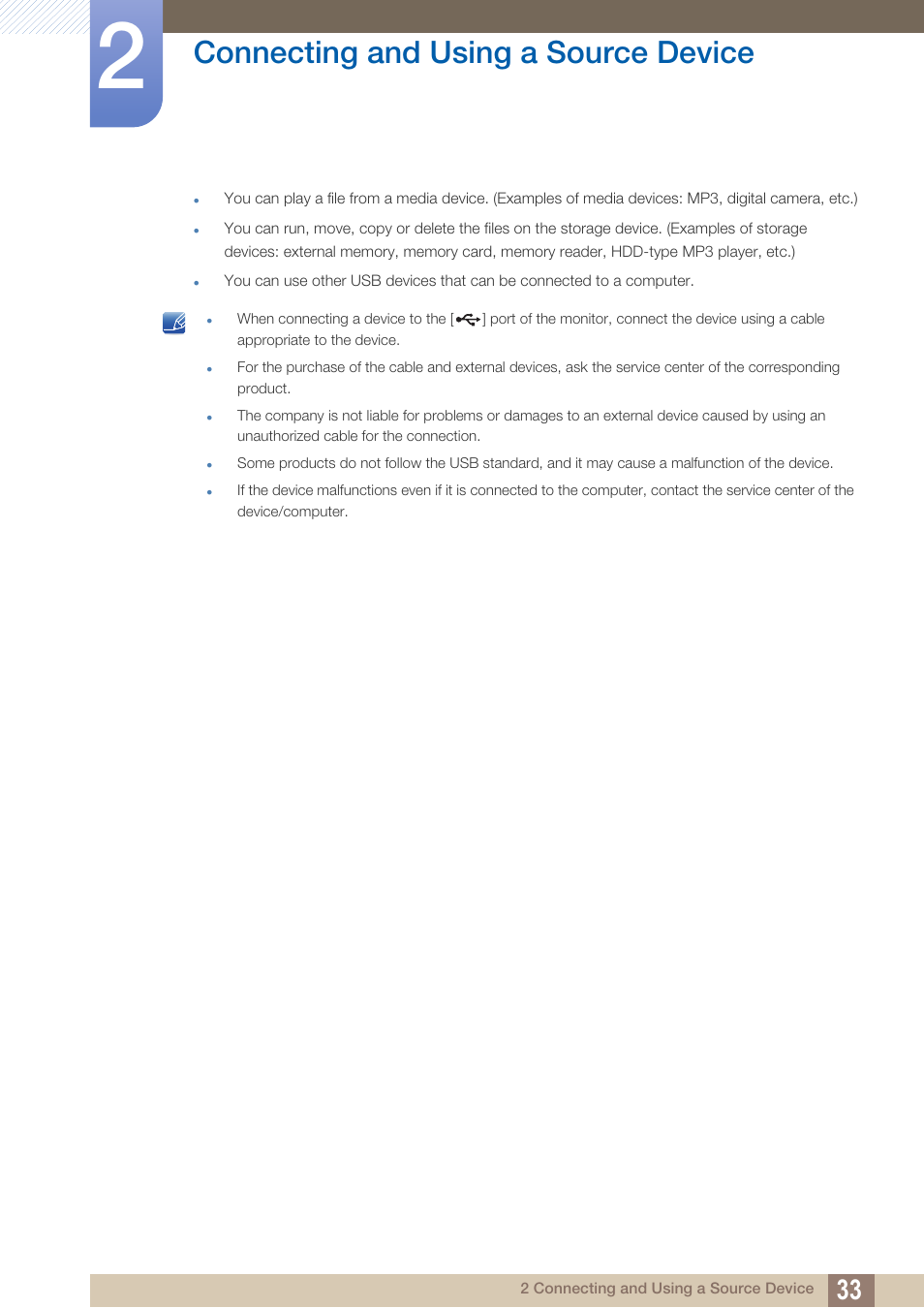 Connecting and using a source device | Samsung LS27C45KDSV-ZA User Manual | Page 33 / 96