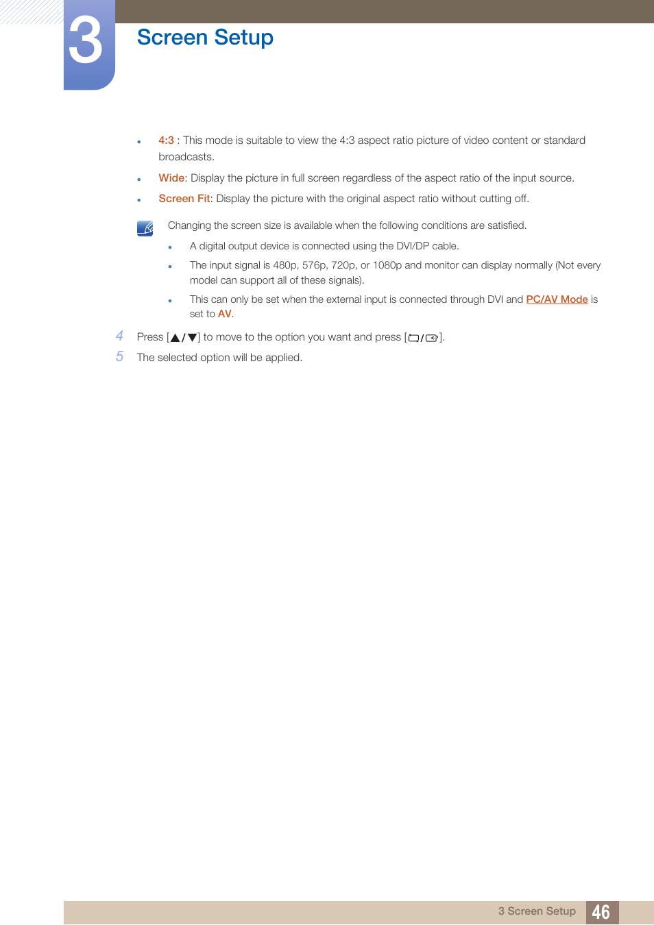 Screen setup | Samsung LS27C45KDSV-ZA User Manual | Page 46 / 96