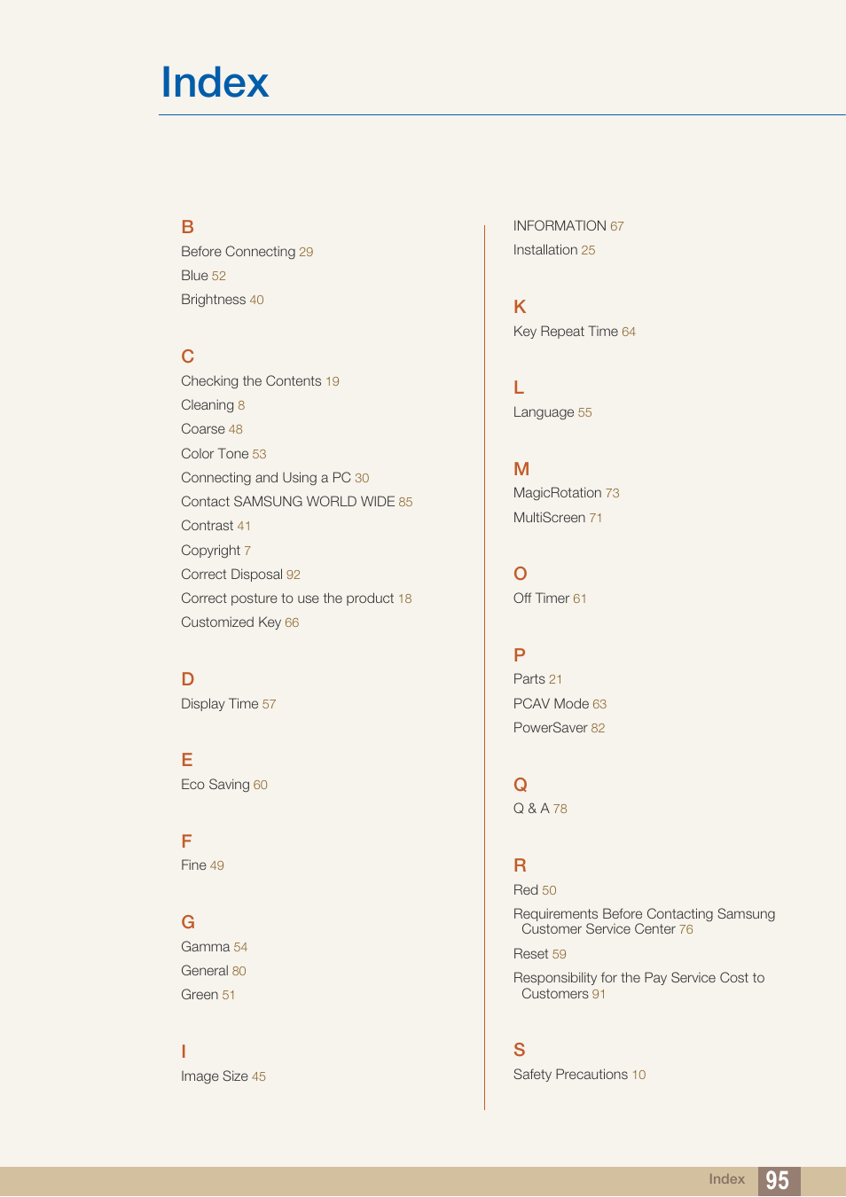 Index | Samsung LS27C45KDSV-ZA User Manual | Page 95 / 96