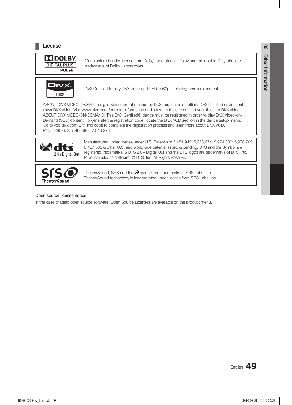 Samsung LN55C630K1FXZA User Manual | Page 49 / 52