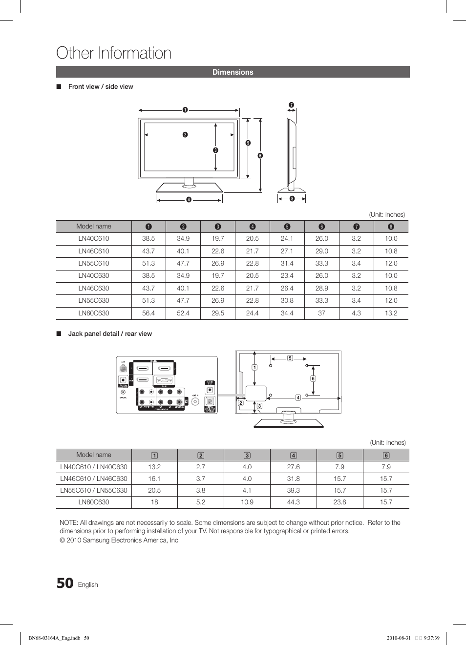 Other information | Samsung LN55C630K1FXZA User Manual | Page 50 / 52