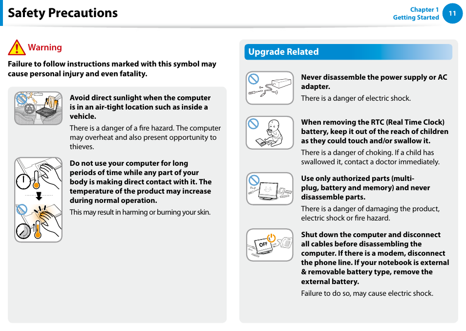 Safety precautions, Upgrade related, Warning | Samsung DP500A2D-K01UB User Manual | Page 12 / 136