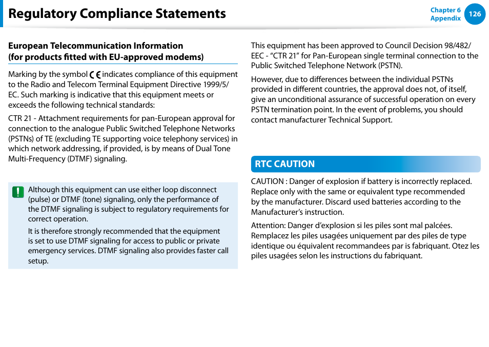 Regulatory compliance statements | Samsung DP500A2D-K01UB User Manual | Page 127 / 136