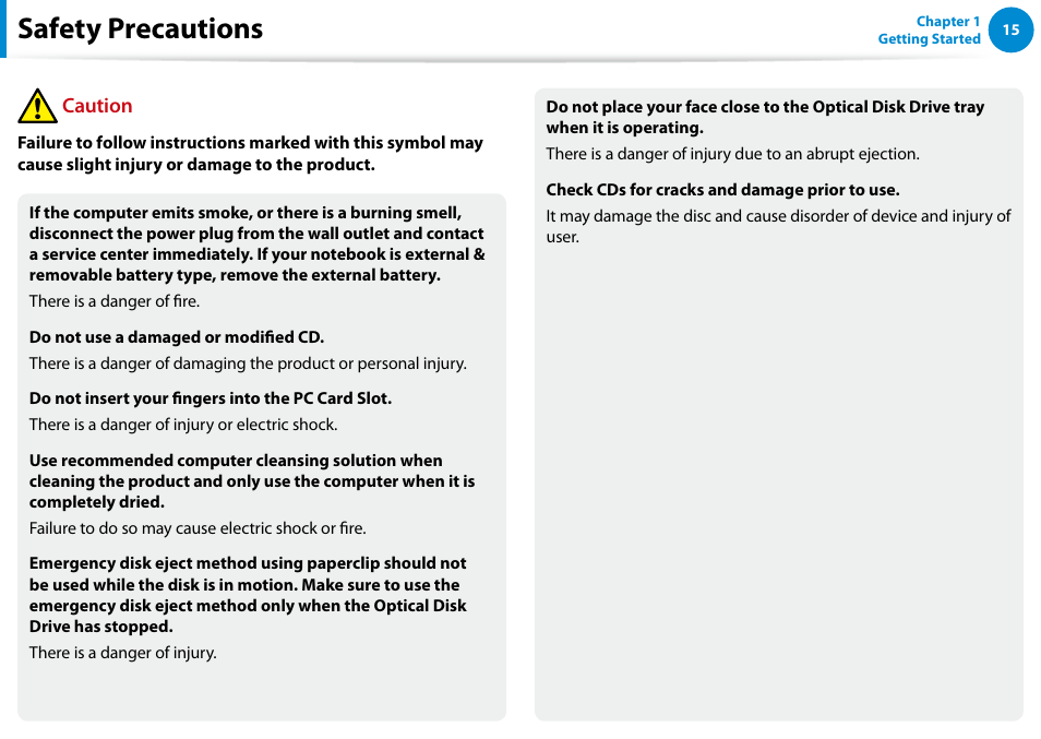 Safety precautions, Caution | Samsung DP500A2D-K01UB User Manual | Page 16 / 136