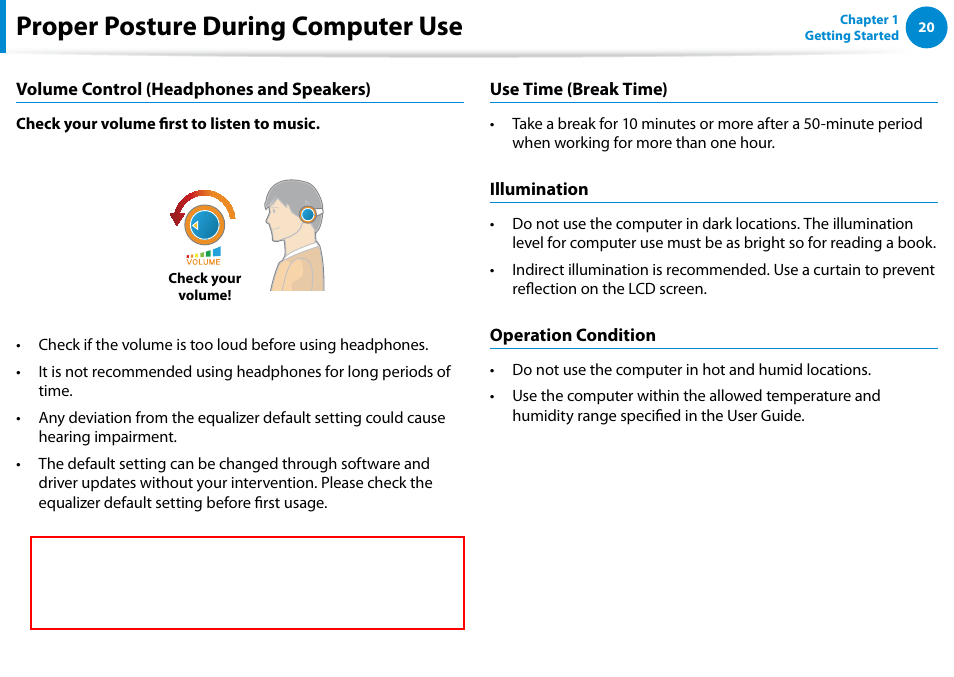 Proper posture during computer use | Samsung DP500A2D-K01UB User Manual | Page 21 / 136