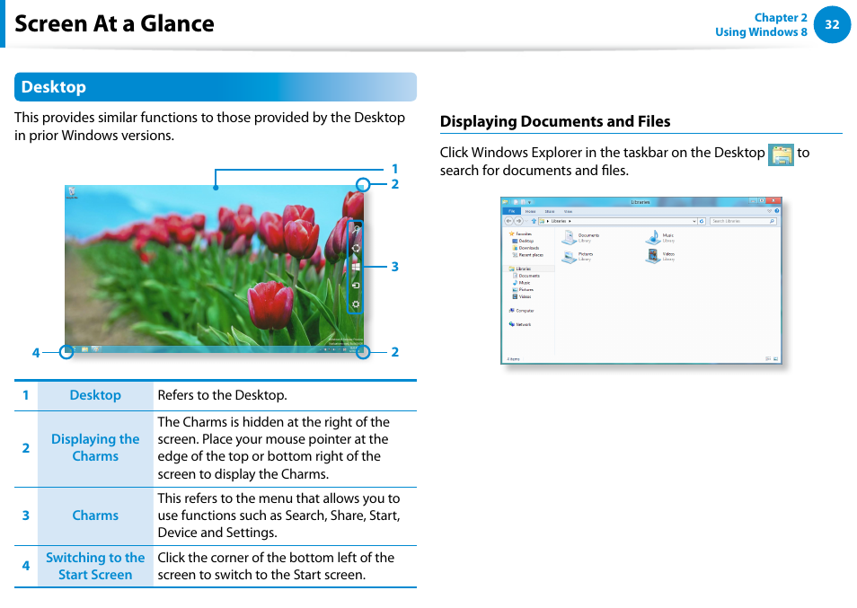 Screen at a glance, Desktop | Samsung DP500A2D-K01UB User Manual | Page 33 / 136