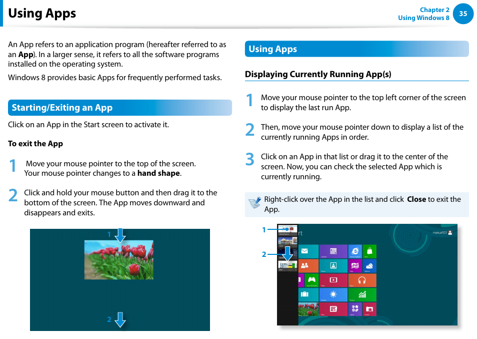 Using apps | Samsung DP500A2D-K01UB User Manual | Page 36 / 136