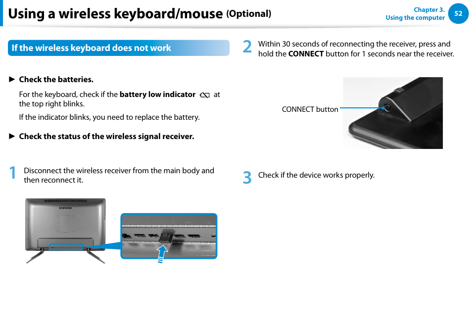 Using a wireless keyboard/mouse | Samsung DP500A2D-K01UB User Manual | Page 53 / 136