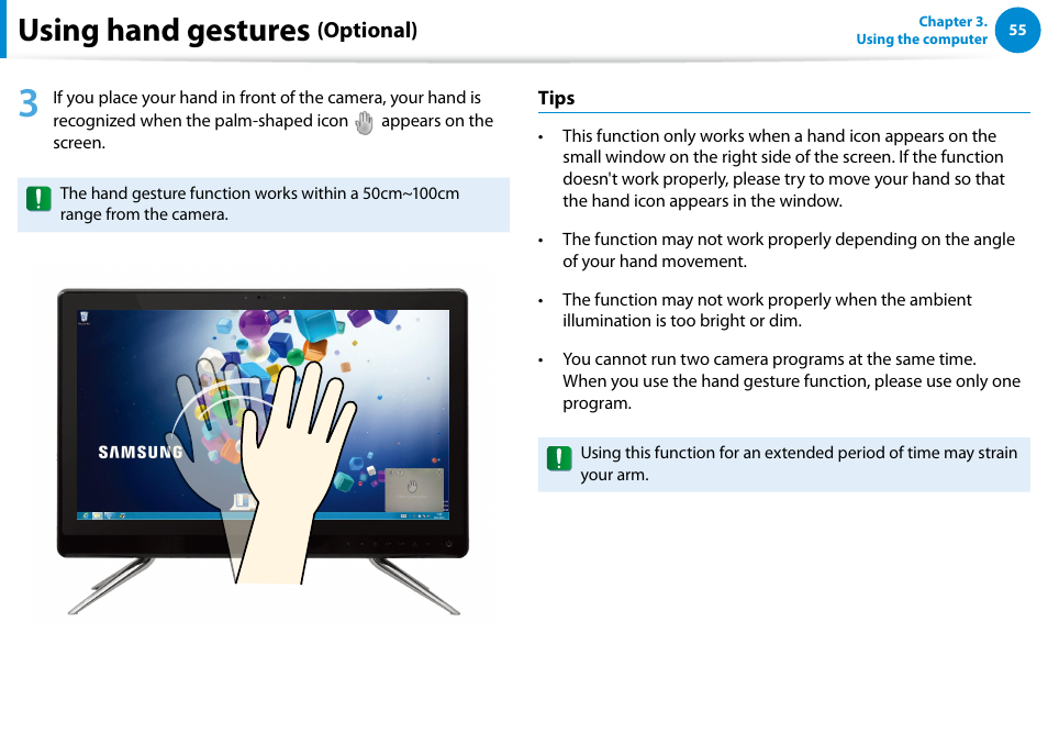 Using hand gestures | Samsung DP500A2D-K01UB User Manual | Page 56 / 136