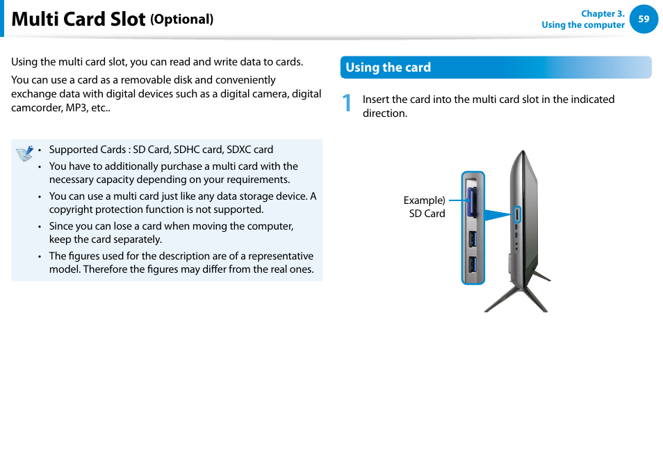 Multi card slot (optional), Multi card slot | Samsung DP500A2D-K01UB User Manual | Page 60 / 136