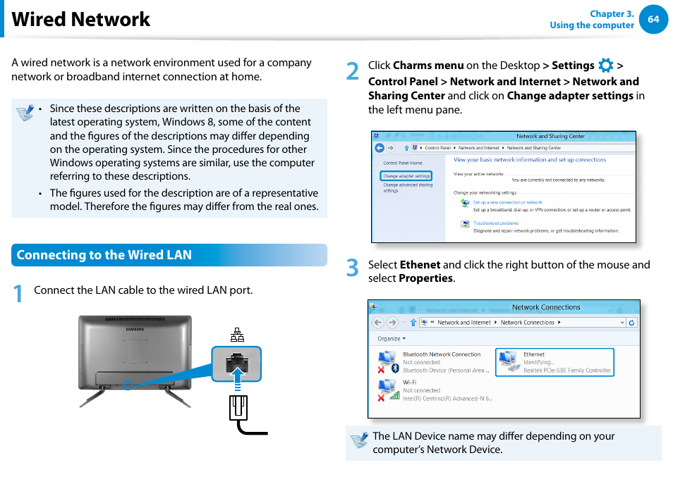 Wired network | Samsung DP500A2D-K01UB User Manual | Page 65 / 136