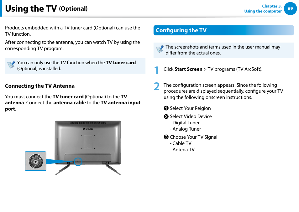 Using the tv (optional), Using the tv | Samsung DP500A2D-K01UB User Manual | Page 70 / 136