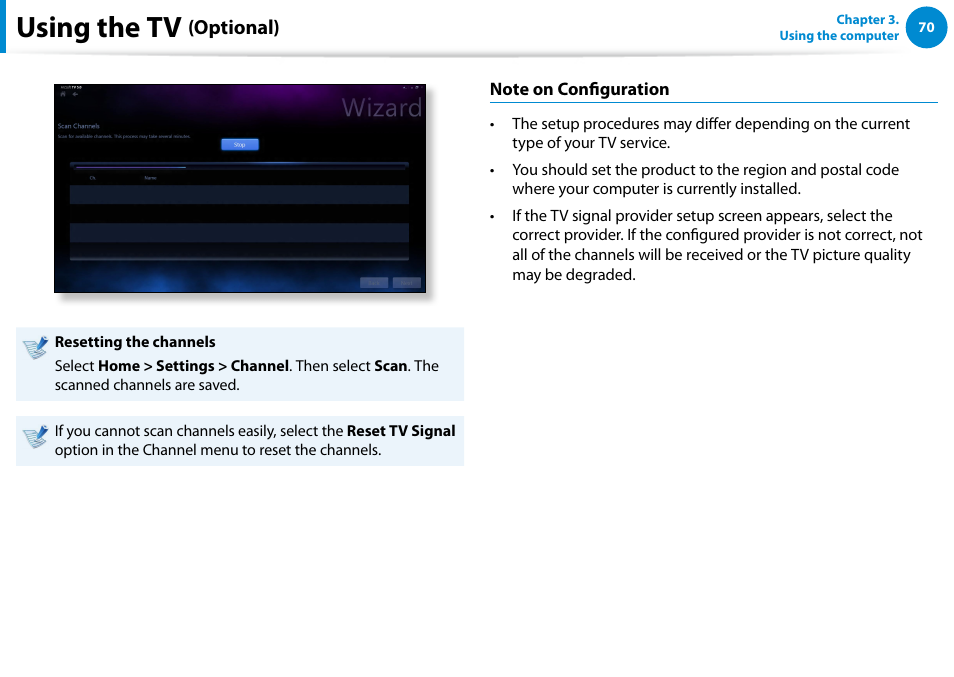 Using the tv, Optional) | Samsung DP500A2D-K01UB User Manual | Page 71 / 136