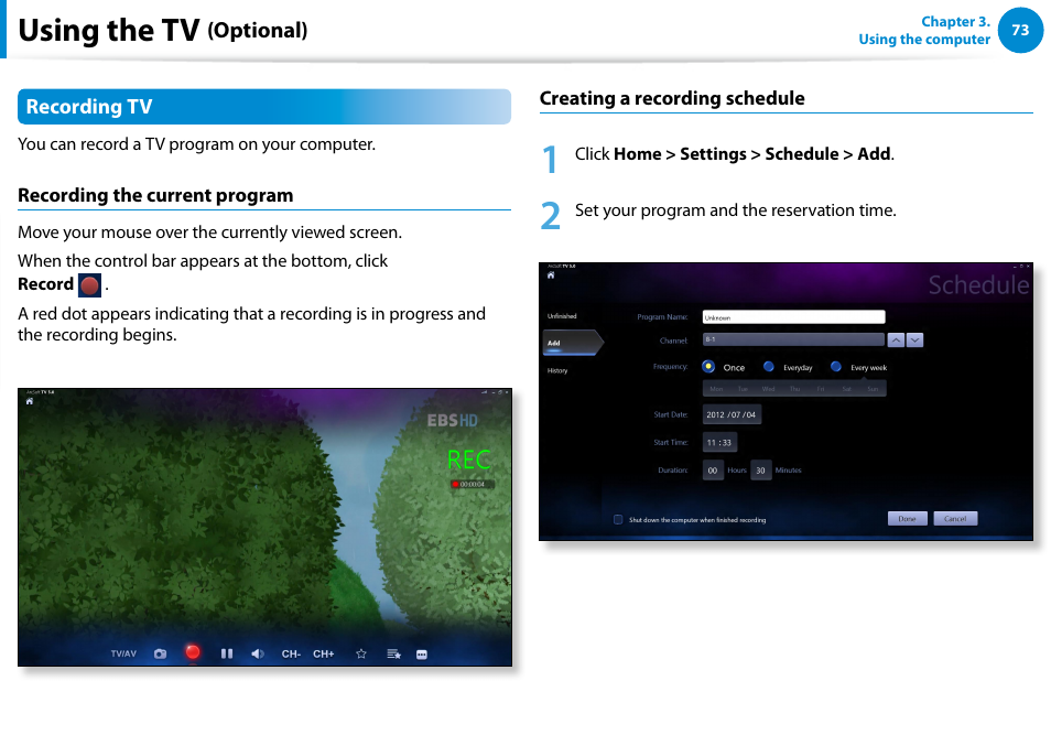 Using the tv | Samsung DP500A2D-K01UB User Manual | Page 74 / 136