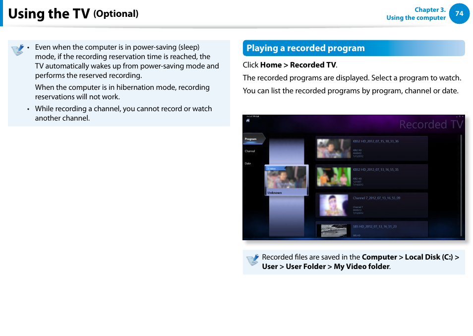 Using the tv, Optional) | Samsung DP500A2D-K01UB User Manual | Page 75 / 136