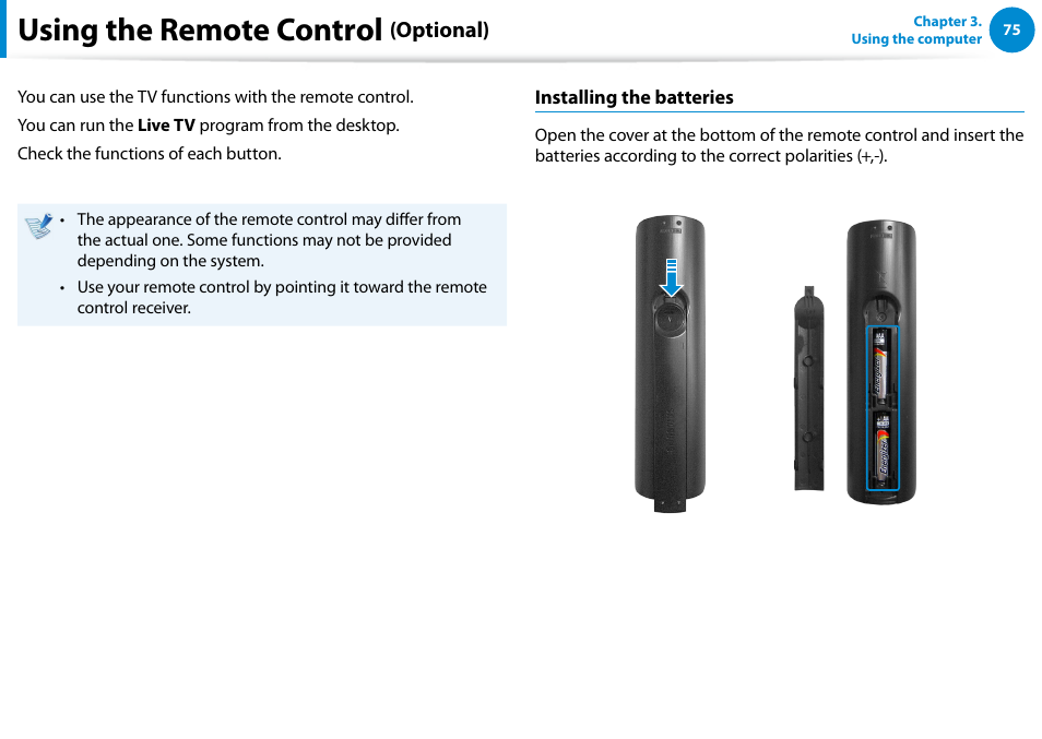 Using the remote control (optional), Using the remote control, Optional) | Samsung DP500A2D-K01UB User Manual | Page 76 / 136