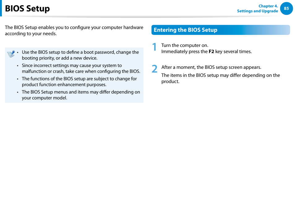 Bios setup | Samsung DP500A2D-K01UB User Manual | Page 86 / 136