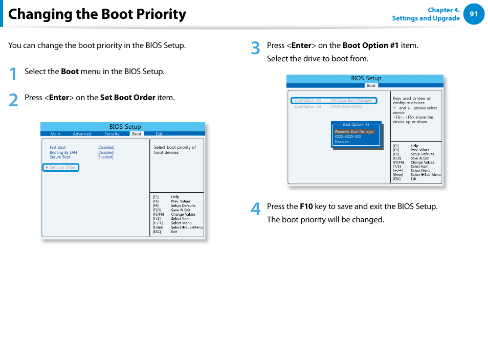 Changing the boot priority | Samsung DP500A2D-K01UB User Manual | Page 92 / 136