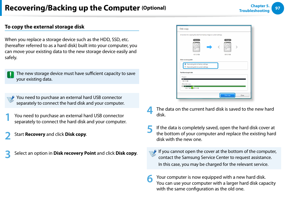 Recovering/backing up the computer | Samsung DP500A2D-K01UB User Manual | Page 98 / 136