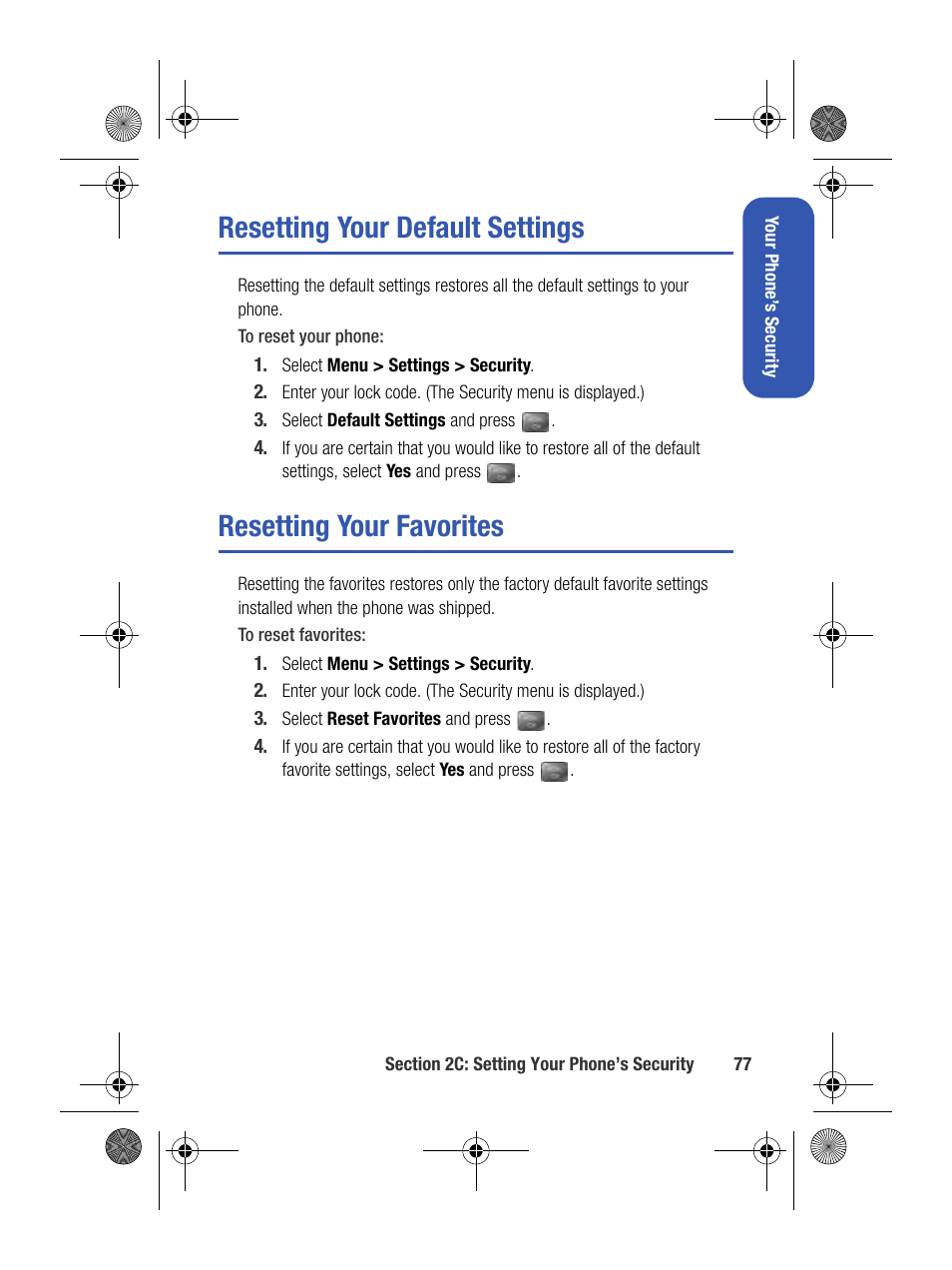 Resetting your default settings, Resetting your favorites | Samsung SPH-M500BKMEID User Manual | Page 101 / 258