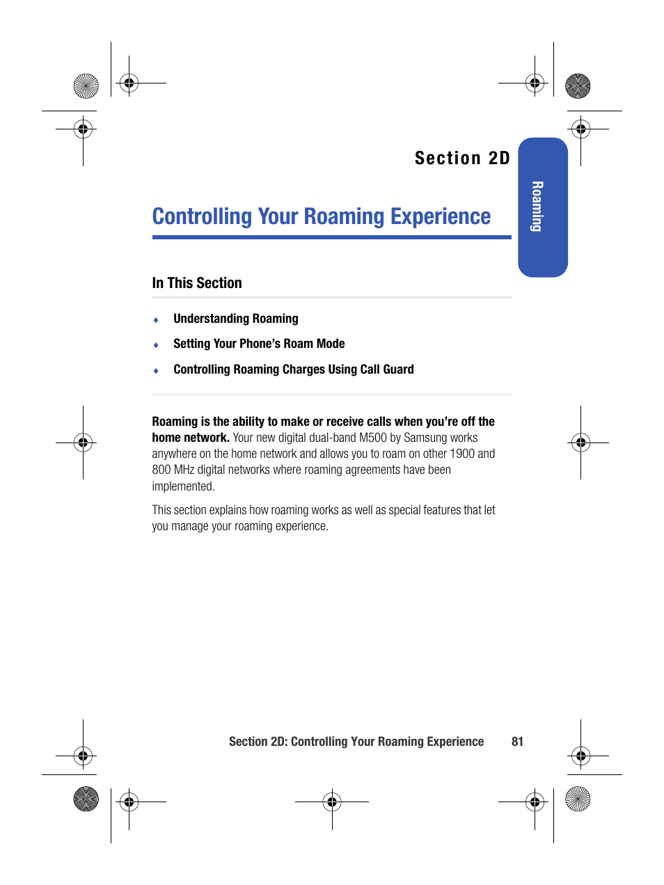 Controlling your roaming experience, 2d. controlling your roaming experience | Samsung SPH-M500BKMEID User Manual | Page 105 / 258