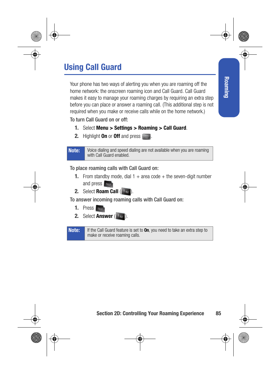 Using call guard, See “using call | Samsung SPH-M500BKMEID User Manual | Page 109 / 258