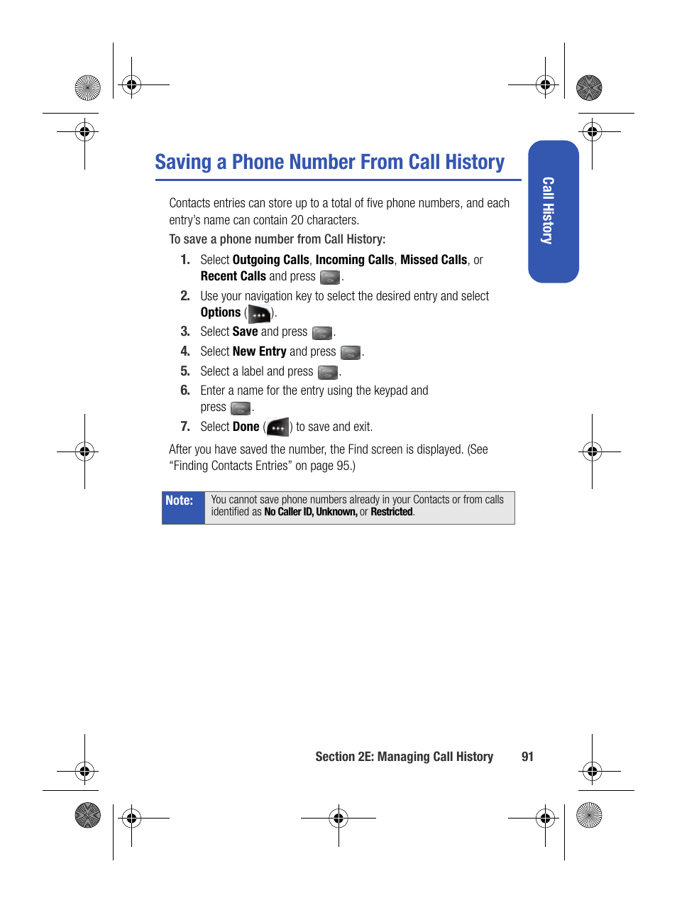Saving a phone number from call history | Samsung SPH-M500BKMEID User Manual | Page 115 / 258