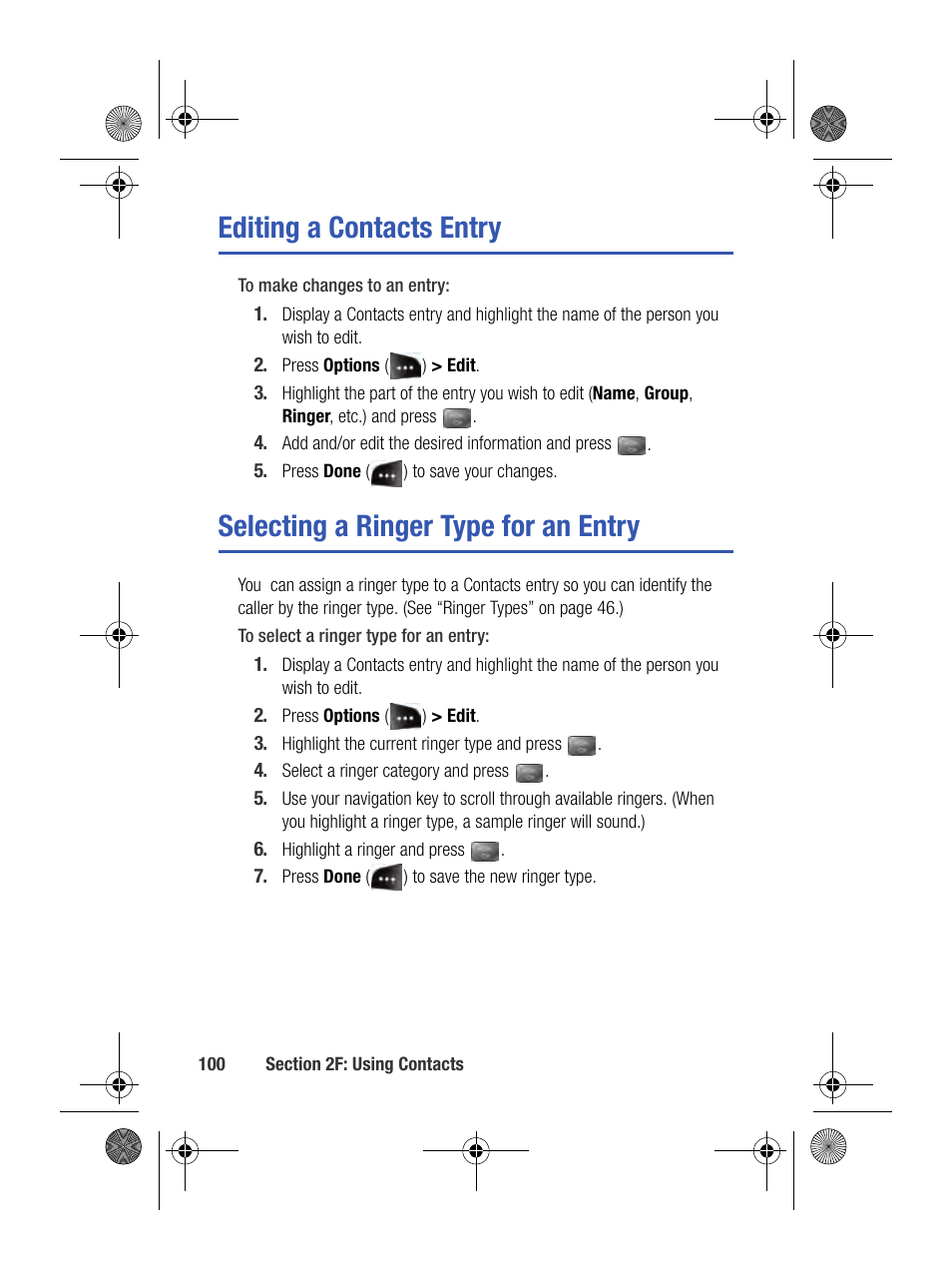 Editing a contacts entry, Selecting a ringer type for an entry | Samsung SPH-M500BKMEID User Manual | Page 124 / 258