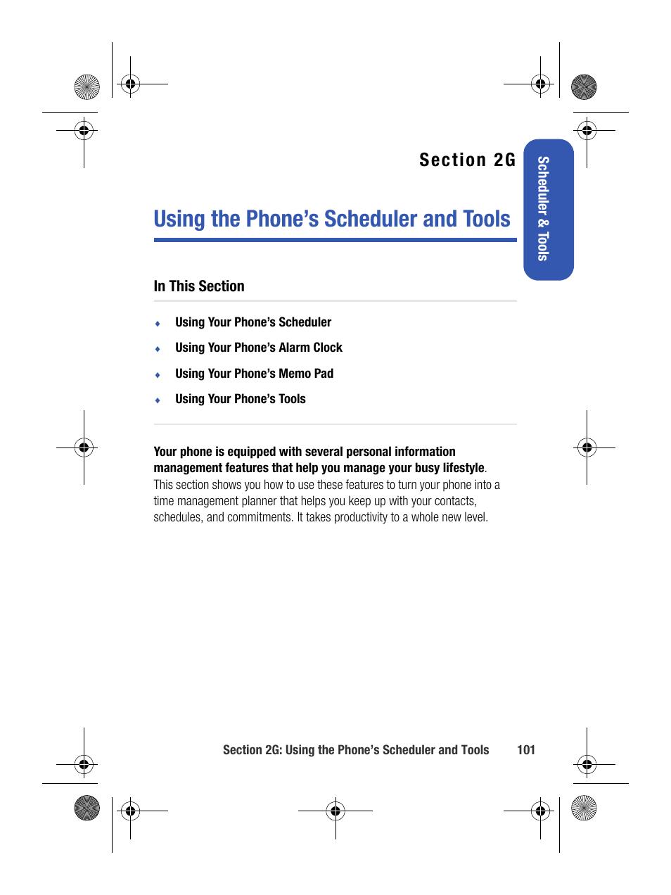 Using the phone’s scheduler and tools, 2g. using the phone’s scheduler and tools | Samsung SPH-M500BKMEID User Manual | Page 125 / 258