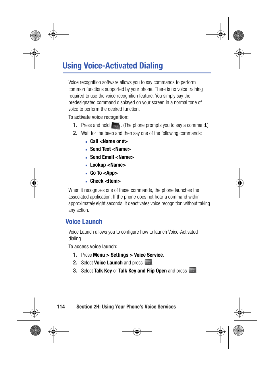 Using voice-activated dialing, Voice launch | Samsung SPH-M500BKMEID User Manual | Page 138 / 258