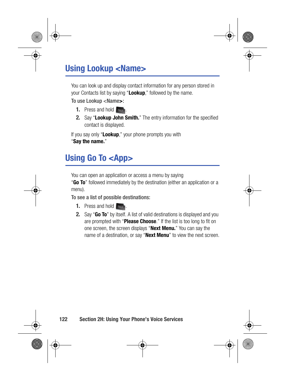 Using lookup <name, Using go to <app | Samsung SPH-M500BKMEID User Manual | Page 146 / 258