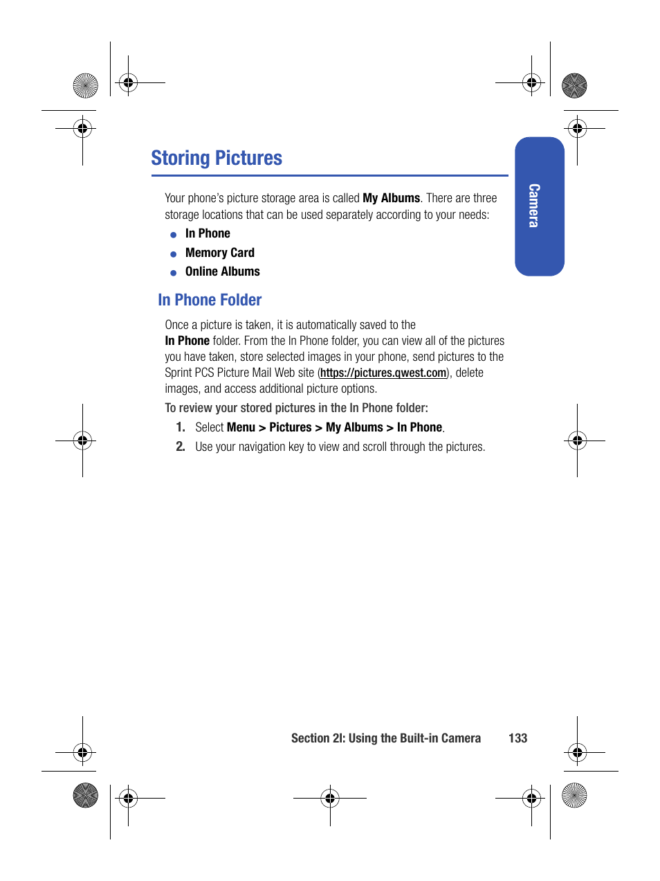 Storing pictures, In phone folder | Samsung SPH-M500BKMEID User Manual | Page 157 / 258