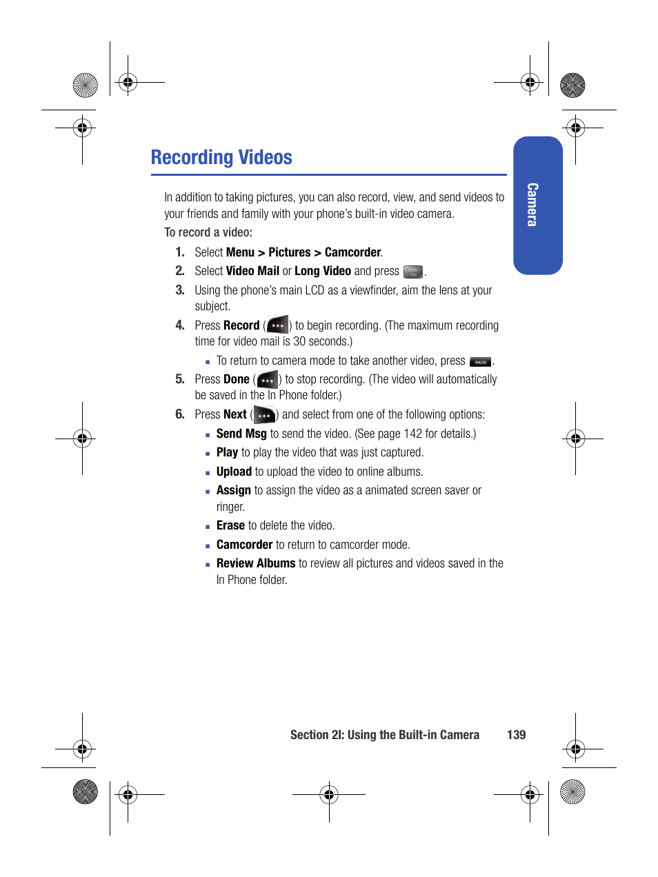 Recording videos | Samsung SPH-M500BKMEID User Manual | Page 163 / 258