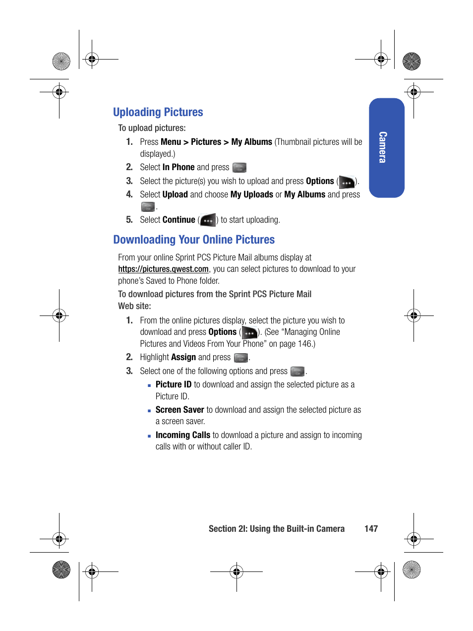 Uploading pictures, Downloading your online pictures | Samsung SPH-M500BKMEID User Manual | Page 171 / 258