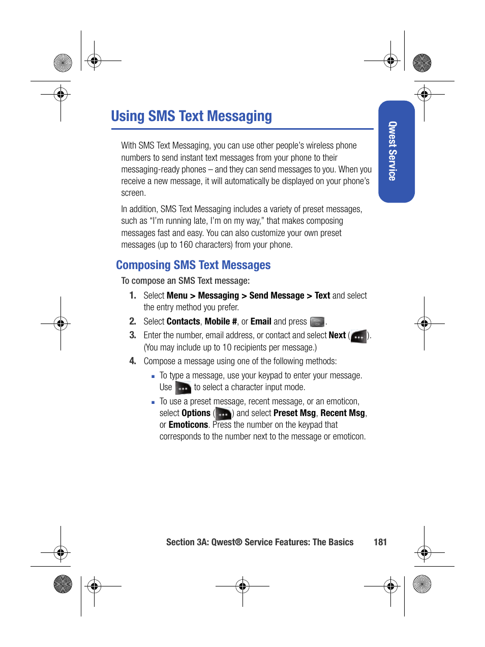 Using sms text messaging, Composing sms text messages | Samsung SPH-M500BKMEID User Manual | Page 205 / 258